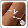 Maynor A-Z Anello con lettere in argento 925 da donna con zirconi cubici impermeabili - Anello regolabile da 50 a 60 pollici anello iniziale gioielli, Metallo non prezioso