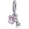 YOUFENG Jewellery Ciondolo a forma di zampa di cane, smaltato di colore rosa, con zirconia cubica, per braccialetto con ciondoli in maglia a coda di topo da donna, regalo per compleanno e base metal, cod. UCC0533