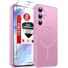 LeYi Cover Magnetica per Samsung A55 5G con 2 Pezzi Vetro Temperato, Custodia per Galaxy A 55 Traslucida Opaca Anti-Impronte Resistente ai Graffi Paraurti in TPU Antiurto Protettiva Case, Rosa