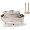 BOREINE Set di Pentole e Padelle 7 Pezzi, Batteria Pentole Antiaderente Senza PFOA e PTFE, Manico Removibile, Compatibile Induzione, Gas, Forno e Tutti i Piani Cottura, Marrone