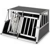 GYMAX Trasportino per Cani Auto, Gabbia per Cani in Lega di Alluminio Con 2 Divisori Rimovibili e Doppie Porte con Serratura, Angolo Apertura di 100°, per Viaggio Veterinario 89 x 69 x 50,5 cm