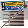 Cottage Mills Jaymo - Ricambio per penna a sfera Parker 30525PP/30526PP, 98 mm di lunghezza, ricarica per penna a sfera gel G2, 12, colore: rosso