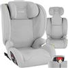 tectake® Seggiolino Auto i-Size con ISOFIX, Omologazione ECE R129, Protezione Impatti Laterali, Altezza Regolabile 100-150cm, Lavabile, carico max 36kg, cintura sicurezza 3 punti - Grigio Chiaro
