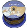 Verbatim DVD-R 4,7 GB 16x vergini full ink wide printable stampabili 120 min. in campana da 50 pezzi (43533)