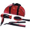Ardes Medicura ARM350 Beauty Set per Capelli da Viaggio in Borsa Pochette, Mini Phon + Piastra Ceramica + Spazzola, Rosso Nero