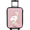 NoBoringSuitcases.com® Valigia Per Bambini Compatto 48x31x19 cm Bagaglio Ultraleggero Trolley A Mano Rigidi LED Ruote Valigie Bimbi - Ragazze - Unicorno - Rosa - Fiori