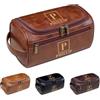 Aiebill Kit Dopp da uomo personalizzato - Borsa da toilette in pelle PU con incisione personalizzata, organizer da viaggio regalo per lui, marito, papà, fidanzato, compleanno, Natale, Marrone, Misura unica