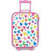 NoBoringSuitcases.com® Valigia Rosa Per Bambini Compatto 48x31x19 cm Bagaglio Ultraleggero Trolley A Mano Rigidi LED Ruote Valigie Bimbi - Ragazze - Cuori - Colorati