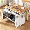 Azkoeesy Isola cucina mobile su ruote con pattumiera, 120x92x40 (75) cm, Bianco