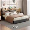 MISNODE Letto Imbottito Matrimoniale 180x200 con LED e USB, Struttura Letto con Idraulico Contenitore e Testiera in PU, Letto Matrimoniale Led con Rete e Doghe in legno, Nero (180 x 200 cm)