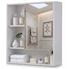 GIANTEX Armadio a Specchio da Bagno, Mobile Specchiera Bagno a Parete con Porta Singola e 3 Ripiani Aperti, Armadietto Pensile in Legno per per Lavanderia e Ingresso, 56 x 16 x 61 cm (Bianco)