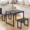 Blishom Set da Pranzo da 3 Pezzi con 2 Panche, Set Tavolo da Cucina Salvaspazio, Design Industriale con Struttura in Metallo Robusta, per Piccoli Appartamenti, Cucina,Nero