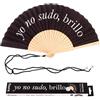 Fisura - Ventaglio in legno con messaggio "yo no subo brillo". Accessorio trendy e originale, ventaglio portatile nero con gancio incluso. Ideale per chi ama distinguersi. Dimensioni: 42,5 x 23 cm