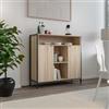 DEGHI Credenza 114x110h cm con 2 ante effetto rovere moderno e metallo nero - Emyl