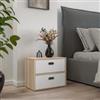 DEGHI Comodino 50x40h cm effetto rovere moderno con 2 cassetti in tessuto bianco - Helga