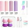 Fyearfly Set di 18 bottiglie da viaggio in silicone con sacchetto da toilette impermeabile, 40 + 90 ml, a prova di perdite, conforme a TSA per shampoo lozione e crema profumo