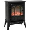 HOMCOM Camino da Terra Elettrico Potenza 1000W / 2000W con Effetto Fiamma Luminosità Regolabile Ferro e Vetro 39×23×56.5cm|Aosom