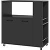 HOMCOM Carrello Cucina in Legno con Ripiano Aperto, Armadietto e Scaffale Laterale, 75x40x80.5 cm, Nero | Aosom Italy