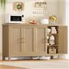 TEENFON 140cm Credenza Cucina Scanalata 4 Ante, Mobile Cucina con Ripiani Regolabili, in Legno Naturale per Soggiorno e Cucina - 140x38x84.5 cm