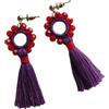 Handmade Orecchini all'uncinetto con nappine viola e perline rosse - orecchini artigianali in stile boho