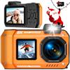 SiSuSy Fotocamera subacquea 8K Fotocamera impermeabile 33FT per snorkeling Robusto Antipolvere Antiurto Selfie a doppio schermo