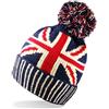 Pariella Unisex Berretto Bandiera Union Jack Pompon Rosso, Bianco, Blu