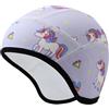 Risipu Berretto da casco per bambini, caldo, invernale, fodera per casco da ciclismo, sci, teschio, con protezione per le orecchie, berretto elastico per ragazzi e ragazze, Blu - Unicorno, Taglia