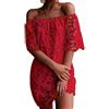 Juketron Abito Primaverile in Pizzo da pendolare Abito Sexy con Spalle Scoperte a Maniche Lunghe Senza Spalline Moda Scollato gonne Abiti Casual in Tinta Unita