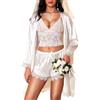 RSLOVE Babydoll Sexy Donna Lingerie - Raso Abito Vestiti Sexy Camicia Da Notte 3 Pezzi, bianco, M