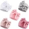 AQOKKA Set di cappelli e guanti per neonati con fiocco per neonati e guanti per neonati cappelli da ospedale per neonati e bambini, Confezione da 5 cappelli con fiocco Z, Newborn
