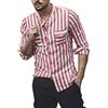 Generisch Munweiyu - Camicia da uomo in lino, a righe, per lavoro, estiva, a maniche lunghe, con bottoni, casual, da ufficio, a collo alto, vestibilità normale, S1 rosso, L