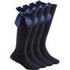 ShopMCR 2 paia di calze al ginocchio per ragazze con fiocco per il ritorno a scuola calze di cotone ricche uniformi per feste vestibilità comoda, Blu navy, 3-6 anni