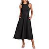 XIAOKS Vestiti Estivi da Donna Senza Maniche, Casual, a Trapezio, in Maglia Patchwork, con Collo Alto, Canotta, Schiena Scoperta, Abiti fluidi, Tasche(Black,M)