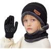 MAZELIKEHOOD Cappello Sciarpa Guanti per Bambino Set 3 Pezzi Invernale per Ragazzi Caldo Cappuccio Sciarpa e Guanti per Neve Regalo di Natale per Bambini 4-10 Anni