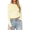 YILEEGOO Maglietta da donna a maniche lunghe con scollo rotondo in pizzo slim aderente casual t-shirt slim basic crop top, Blu polveroso 1, S