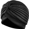 Liutufy Cappello turbante da donna per chemioterapia, morbido, elastico, per perdita di capelli, malati di cancro e alopecia, cuffia antiscivolo per dormire, Nero , Taglia unica