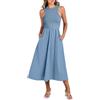 XIAOKS Vestiti Estivi da Donna Senza Maniche, Casual, a Trapezio, in Maglia Patchwork, con Collo Alto, Canotta, Schiena Scoperta, Abiti fluidi, Tasche(Gray Blue,M)
