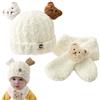 PORUPAEL Set di sciarpe per neonati, berretto invernale per bambini, con pompon a orso, berretto caldo per bambini, per bambini da 0 a 24 mesi, bianco, 30-50