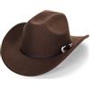 KorhLeoh Cappello da Cowboy Occidentale, da Donna, da Cowgirl, in Finto Feltro, a Tesa Larga, con Fibbia, Stile Panama, caffè, 7/7 1/4