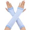 Allegra K Guanti senza dita da donna stampati, lunghezza gomito, scaldamuscoli, colore azzurro e bianco, taglia unica