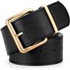 LEACOOLKEY Cintura larga da donna per abiti, cintura in pelle spessa con grande fibbia dorata Fahion cintura spessa da donna, A-nero (foro intero), Fit waist size 39-45