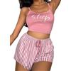 MIZSPISE Pigiama da donna Elasticità Camisoles Shorts Dolcezza Signore Biancheria da notte Estate 2 Pezzi Canotte Plaid Shorts Loungewear Senza Maniche Lingerie Sleepwear Quotidiano S-XL, rosa, S