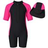 JiAmy Costume da bagno intero da bambina, con protezione UV, con cappello da sole, maniche lunghe, chiusura lampo, costume da bagno per bambini 4-12 anni, Rosa nera., 7-8 Anni