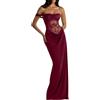 Generic Maxi abito da donna in pizzo trasparente con spalle scoperte sexy scollo a cuore aderente prendisole slim fit elegante per le signore abito da sera formale UK, vino, S