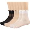 bropapa 12 paia di calzini da donna in nylon velato con volant calzini pop calze nude estive ultra trasparenti sottili fresche vedere attraverso seta calzini fantasia pois per le donne, 4 bianco, 4