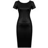 R&N FASHIONS Abito midi aderente in ecopelle con scollo rotondo, maniche corte, orlo al ginocchio, morbido tessuto in poliuretano elasticizzato, design per giorno e notte, Nero , 44