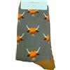 Purple Possum® Highland Cow calzini da uomo grigio misto bambù bovini mucche novità novità divertenti calzini 1 paio taglia 7 - 11, Grigio, 7-11