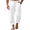 TRFIC Pantaloni da uomo in lino casual con bottoni pantaloni da yoga larghi pantaloni da spiaggia con coulisse in vita elastica, bianco, M