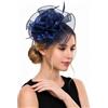 Fjquamitix Fascinator per matrimoni, eleganti cappelli da sposa da donna con velo e piume, fascia e clip per capelli, accessori da donna per tea party, cocktail party Royal Ascot, blu navy, Taglia