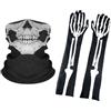 ONEINHE Guanti da scheletro di Halloween, lunghezza 50 cm, maschera per viso a forma di teschio, metà ossa fantasma, per adulti, Halloween, cosplay, danza, feste in costume, Nero , Taglia unica